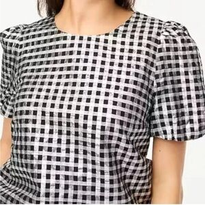 J Crew Factory Holiday Metallic check/gingham print puff sleeve blouse